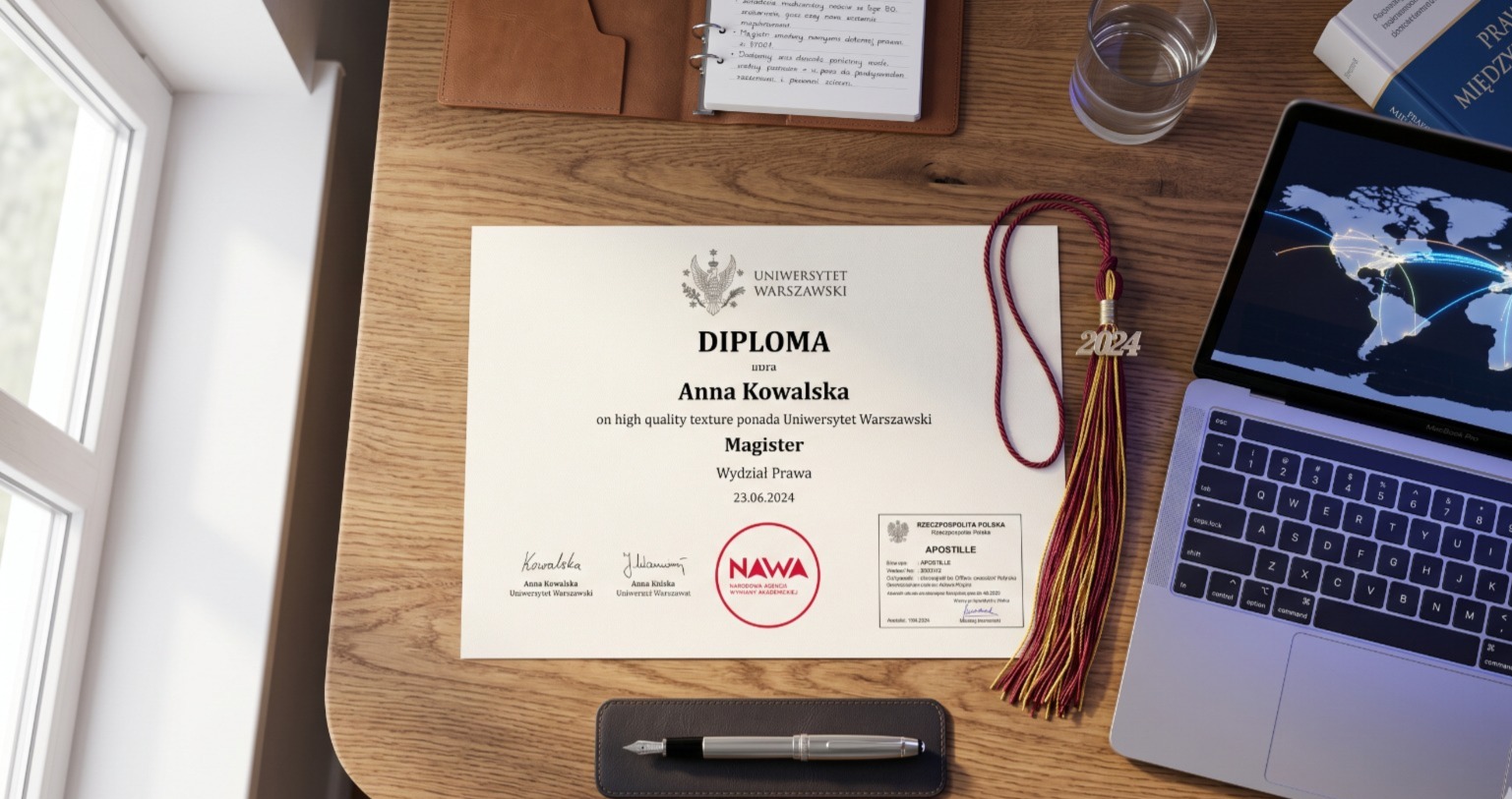 Official Apostille for Polish diplomas with NAWA and MSZ authentications.